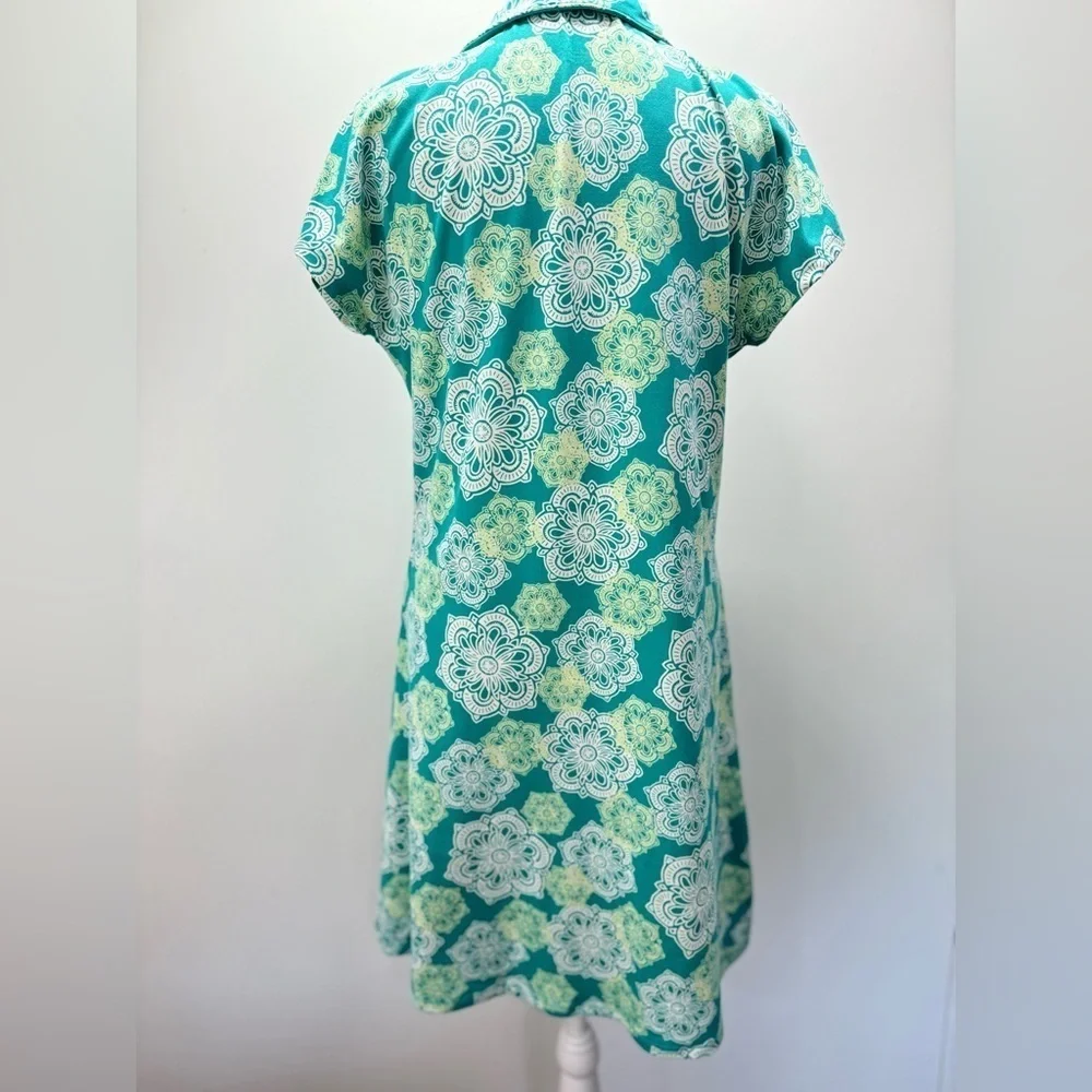 Lola Teal & Ivory Collared Golf Shirt Dress Dolman Cap Sleeves Size Medium